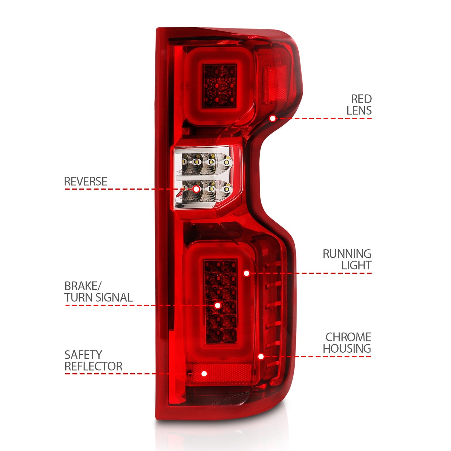 Anzo USA | LED Tail Light Assembly Full LED Red/Clear Lens Chrome Housing w/Light Bar Sequential | Fits Silverado 1500 | 311419