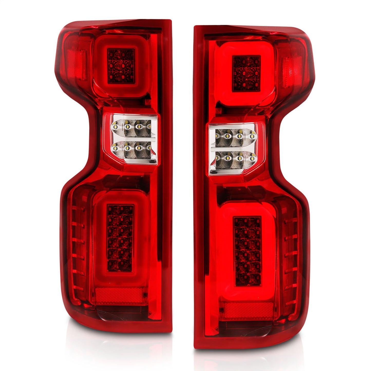 Anzo USA | LED Tail Light Assembly Full LED Red/Clear Lens Chrome Housing w/Light Bar Sequential | Fits Silverado 1500 | 311419