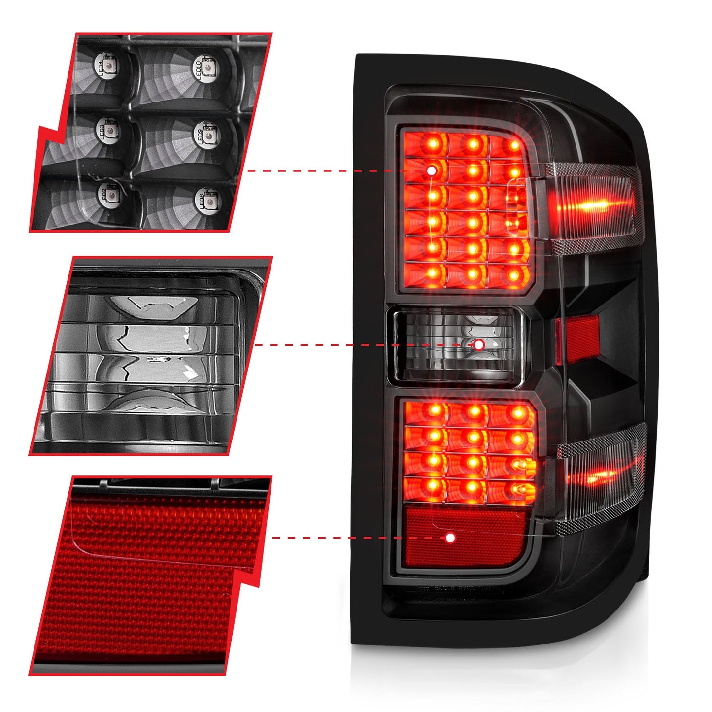 Anzo USA | LED Tail Light Assembly LED Clear Lens Black Housing Pair | Fits Silverado 1500 | 311423