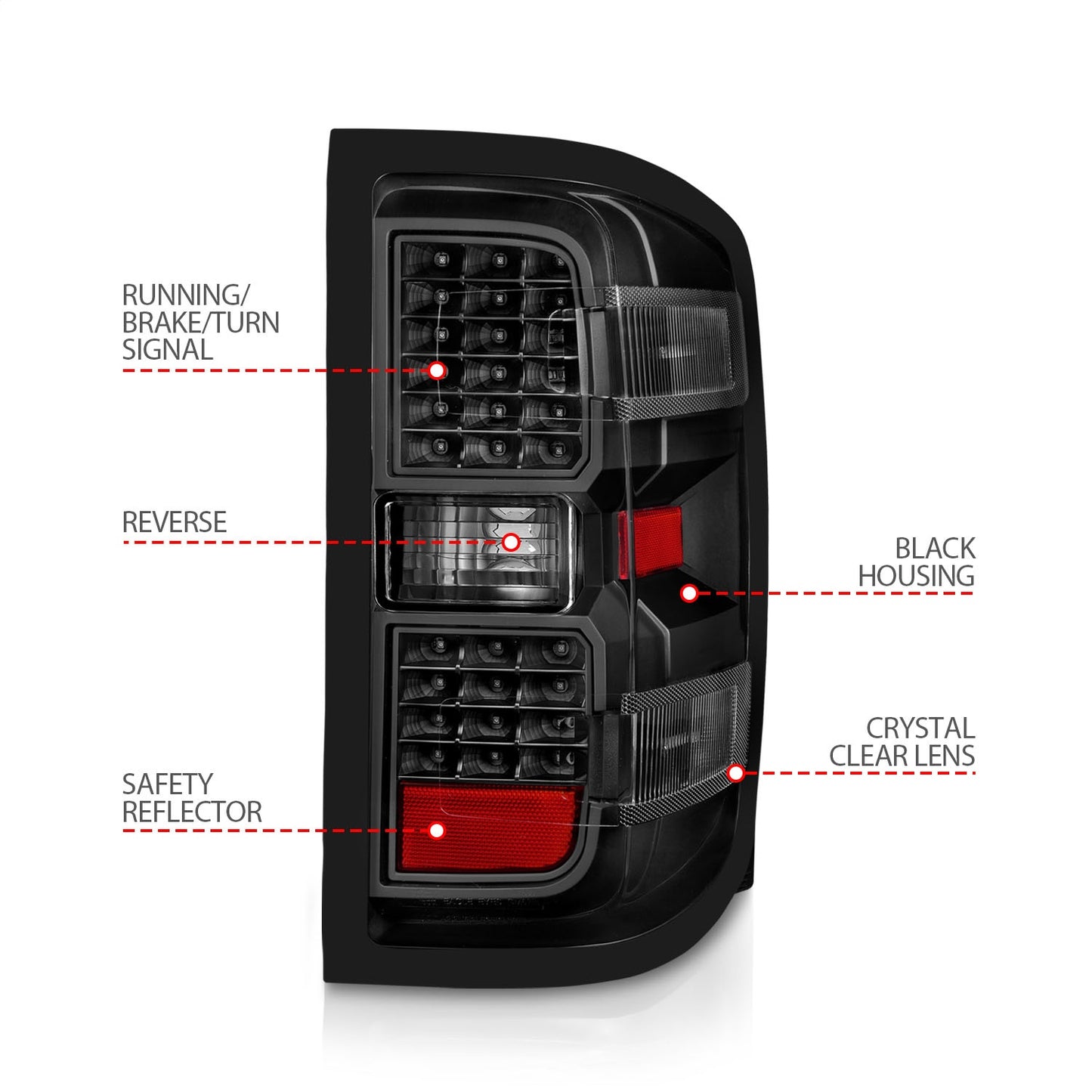 Anzo USA | LED Tail Light Assembly LED Clear Lens Black Housing Pair | Fits Silverado 1500 | 311423