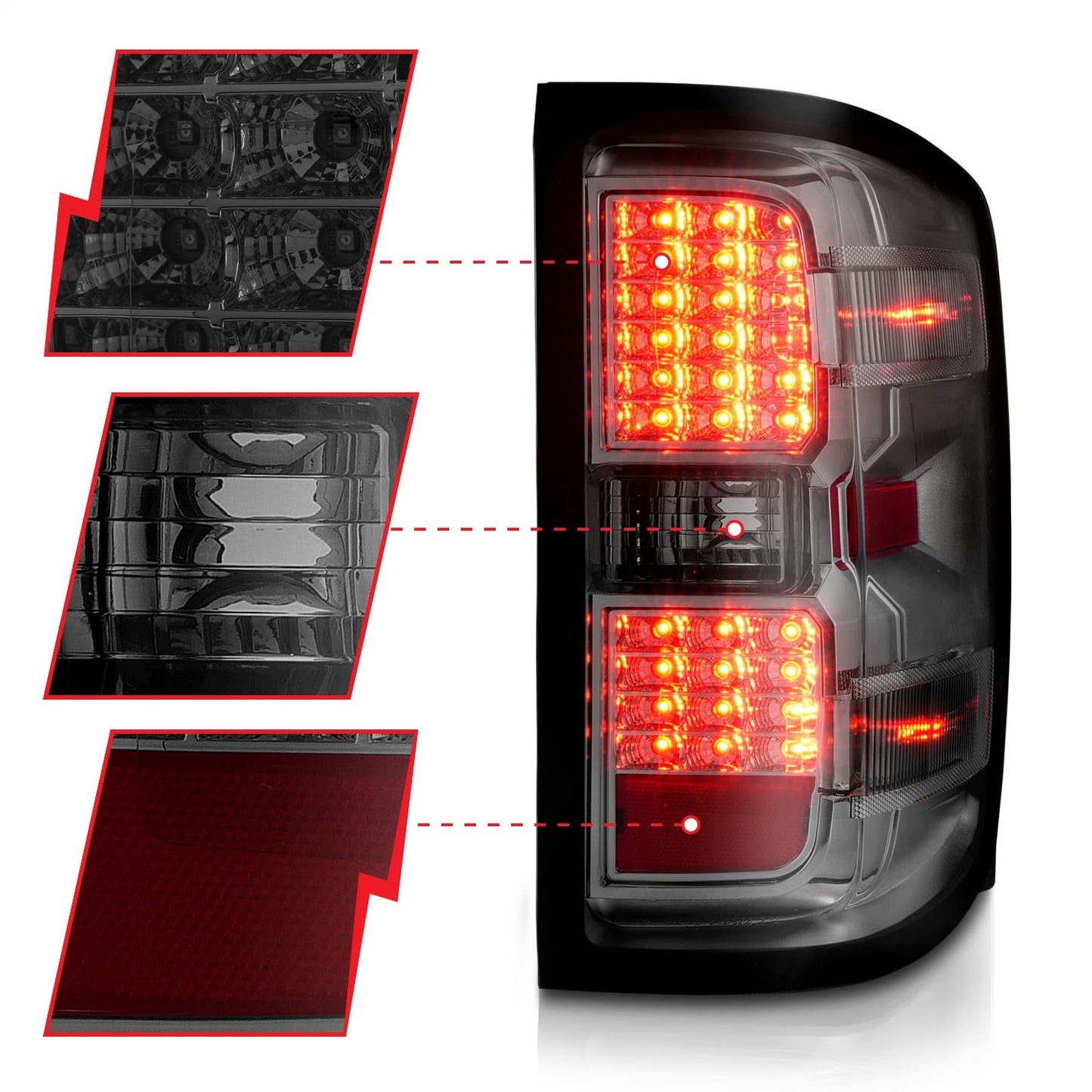 Anzo USA | Tail Light Assembly LED Smoke Lens Chrome Housing Pair | Fits Silverado 1500 | 311424