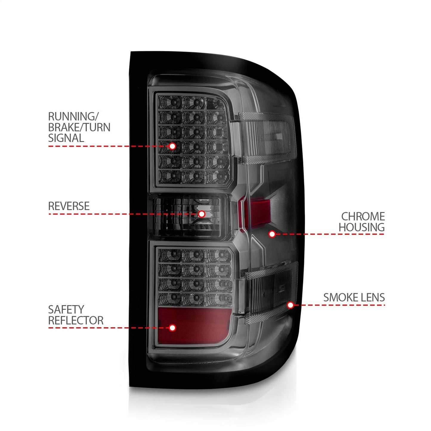 Anzo USA | Tail Light Assembly LED Smoke Lens Chrome Housing Pair | Fits Silverado 1500 | 311424