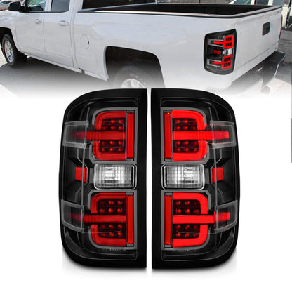 Anzo USA | LED Tail Light Assembly LED Clear Lens Black Housing w/Light Bar Pair | Fits Silverado 1500 | 311425