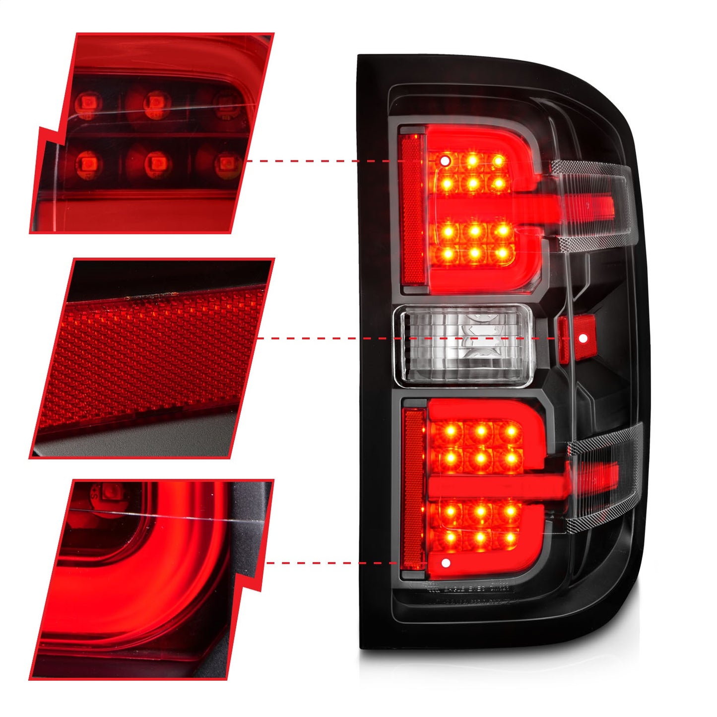 Anzo USA | LED Tail Light Assembly LED Clear Lens Black Housing w/Light Bar Pair | Fits Silverado 1500 | 311425