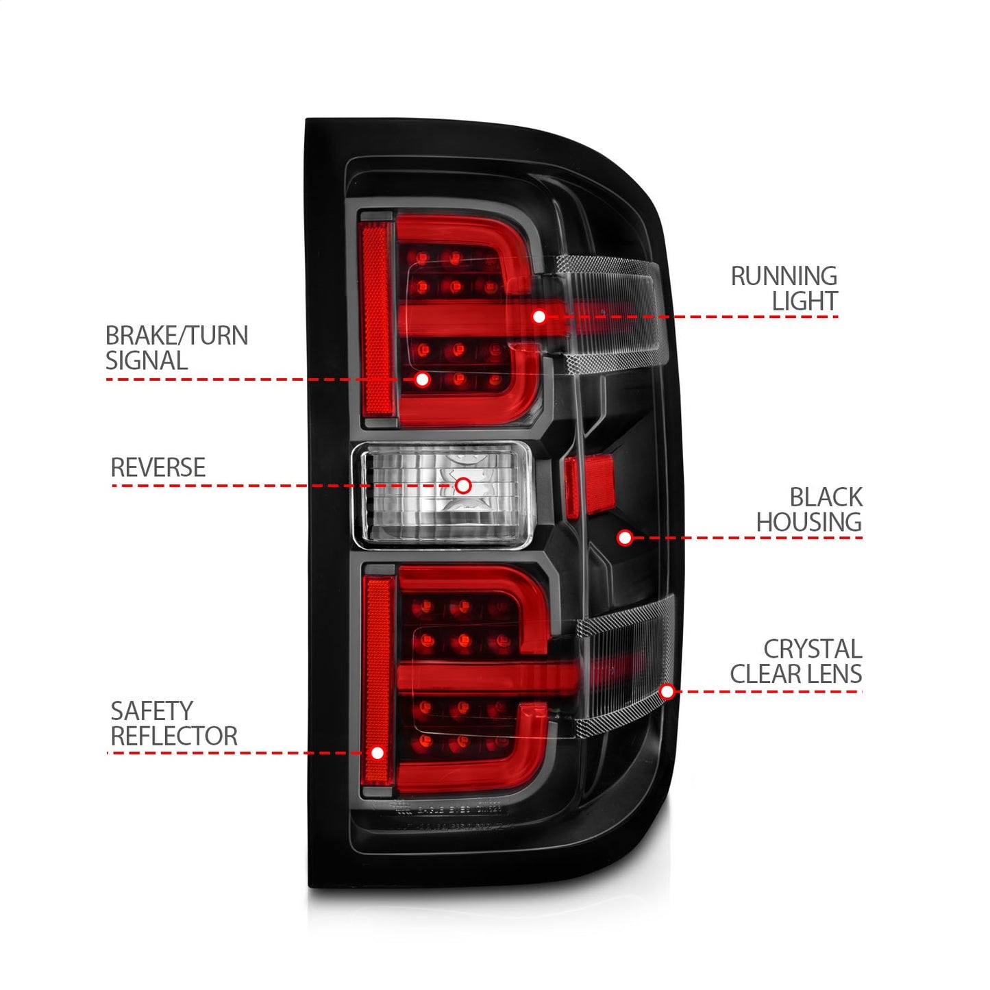 Anzo USA | LED Tail Light Assembly LED Clear Lens Black Housing w/Light Bar Pair | Fits Silverado 1500 | 311425