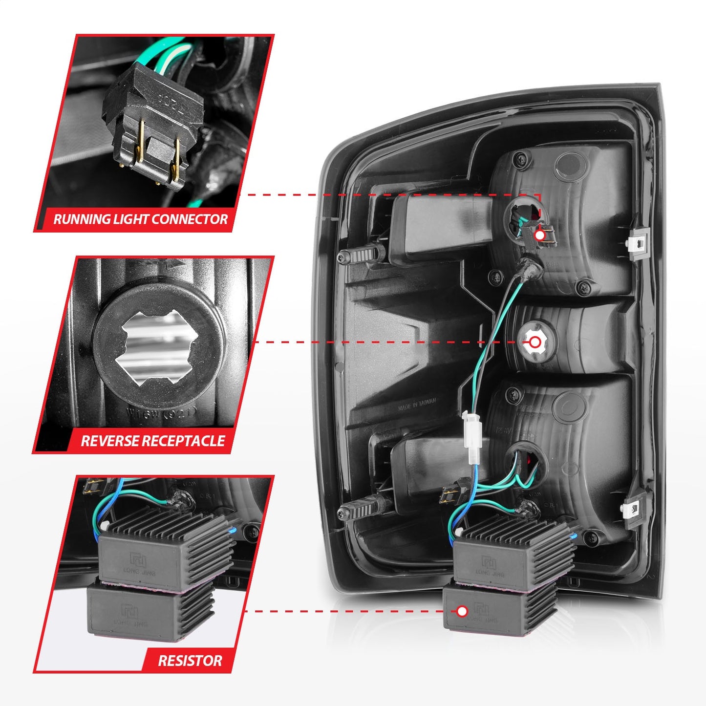Anzo USA | LED Tail Light Assembly LED Clear Lens Black Housing w/Light Bar Pair | Fits Silverado 1500 | 311425
