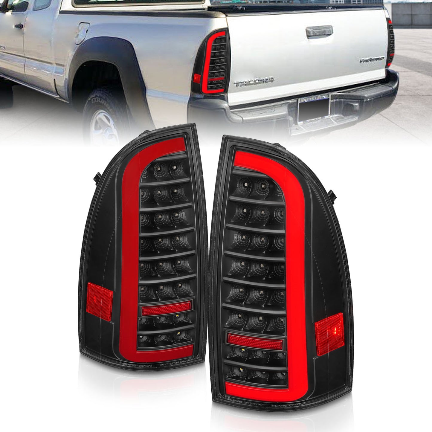 Anzo USA | LED Tail Light Assembly Full LED Clear Lens Black Housing w/Light Bar Sequential Pair | Fits Tacoma | 311427