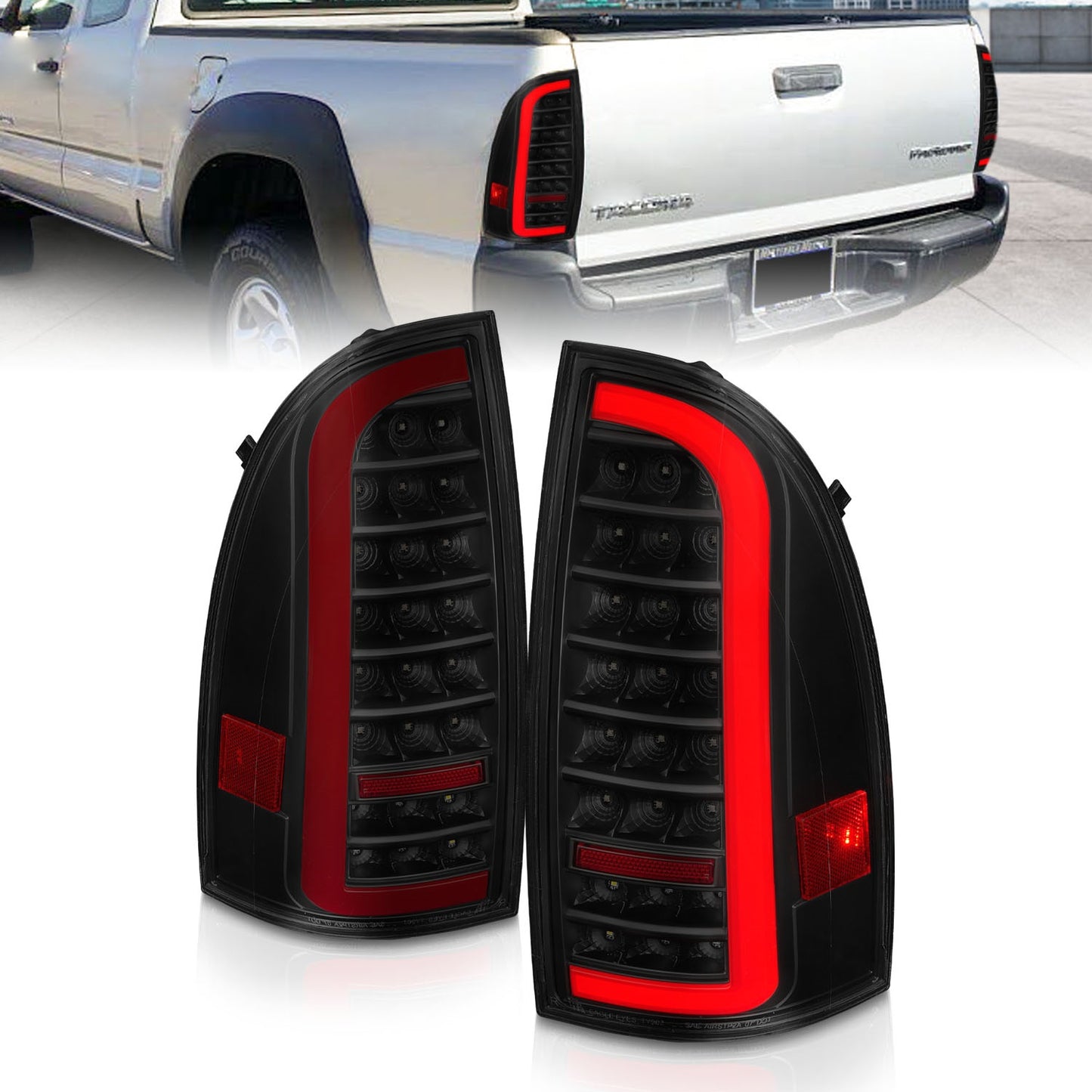 Anzo USA | LED Tail Light Assembly Full LED Smoke Lens Black Housing w/Light Bar Sequential Pair | Fits Tacoma | 311428