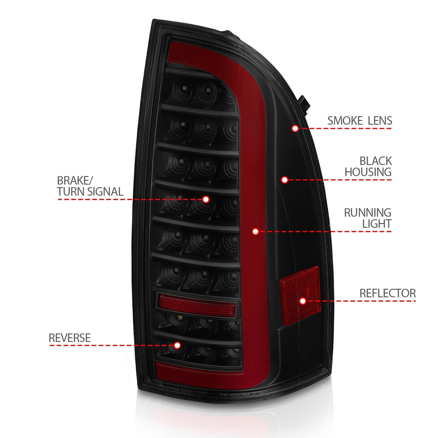 Anzo USA | LED Tail Light Assembly Full LED Smoke Lens Black Housing w/Light Bar Sequential Pair | Fits Tacoma | 311428