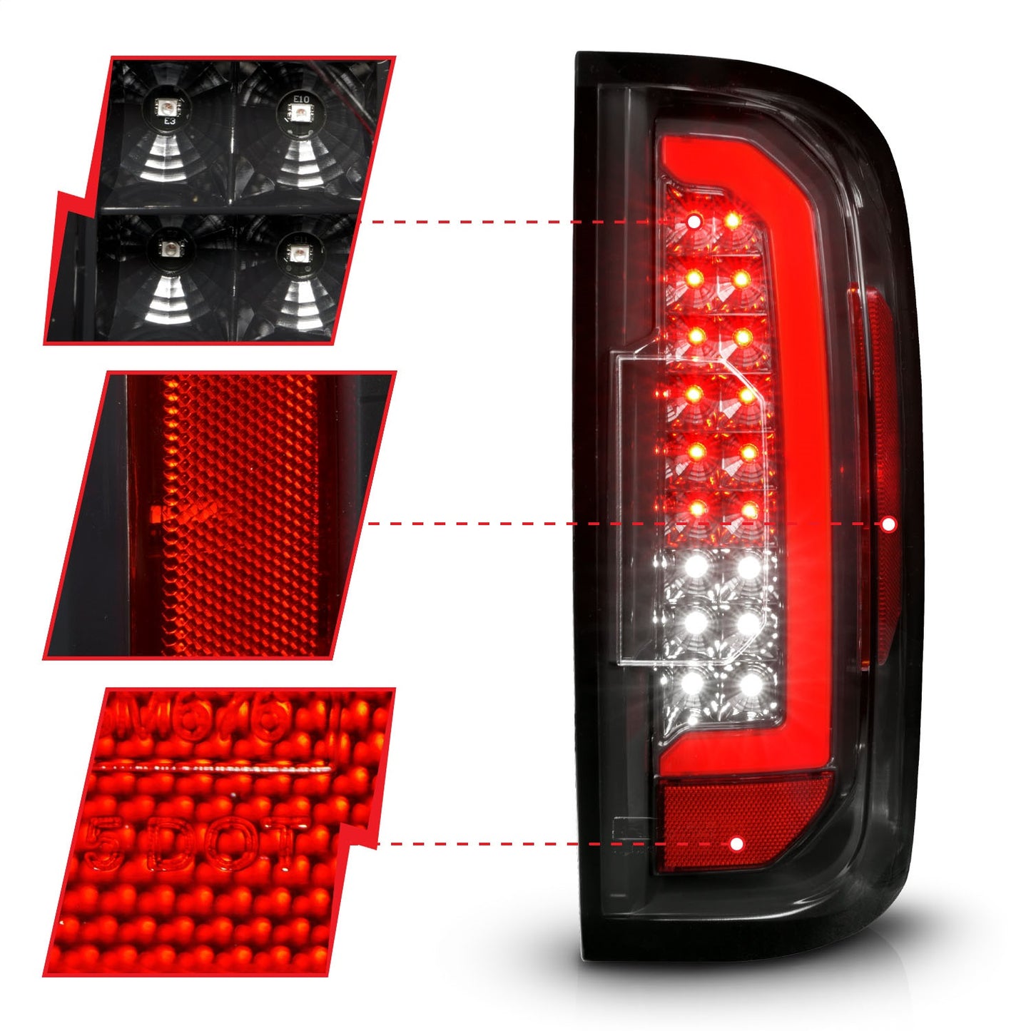 Anzo USA | LED Tail Light Assembly LED w/Red Light Bar Black Housing Clear Lens | Fits Canyon | 311434