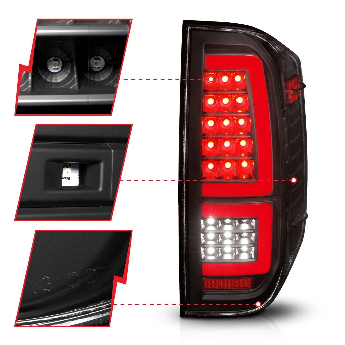 Anzo USA | LED Tail Light Assembly LED Clear Lens Black Housing Red Light Bar w/Sequential Pair | Fits Tundra | 311436
