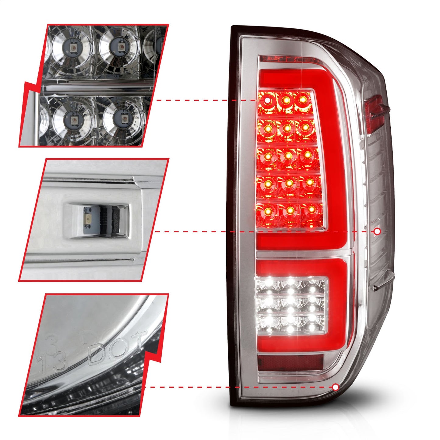 Anzo USA | LED Tail Light Assembly LED Clear Lens Chrome Housing Red Light Bar w/Sequential Pair | Fits Tundra | 311438