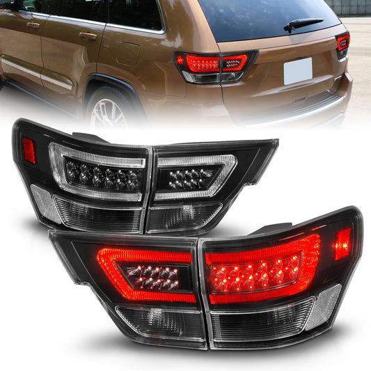 Anzo USA | LED Tail Light Assembly LED Clear Lens Black Housing w/Light Bar 4 Pcs. | Fits Grand Cherokee | 311439