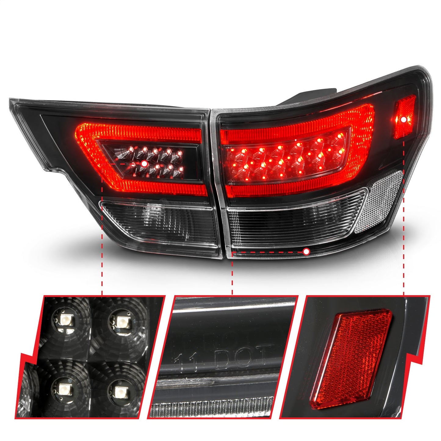 Anzo USA | LED Tail Light Assembly LED Clear Lens Black Housing w/Light Bar 4 Pcs. | Fits Grand Cherokee | 311439