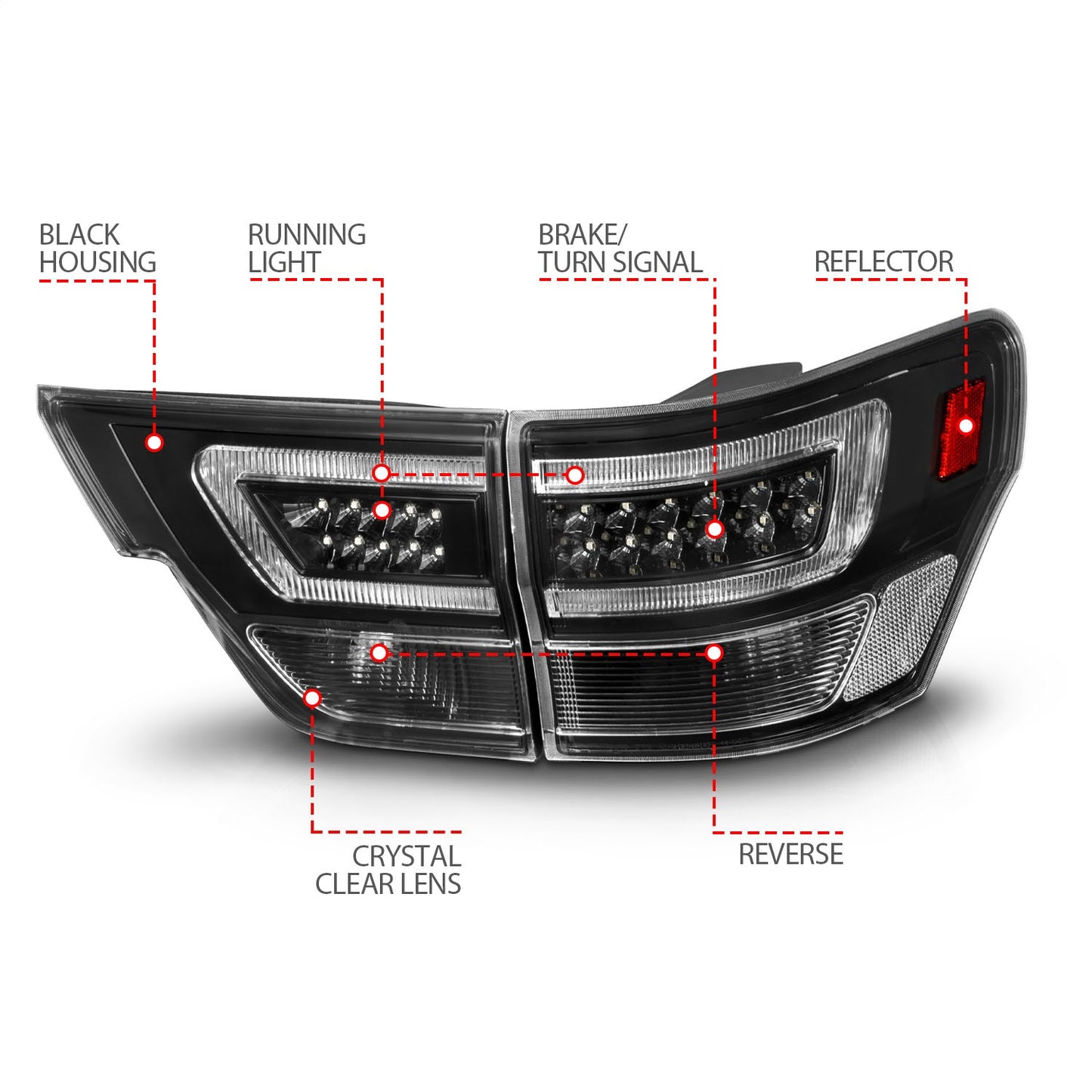 Anzo USA | LED Tail Light Assembly LED Clear Lens Black Housing w/Light Bar 4 Pcs. | Fits Grand Cherokee | 311439