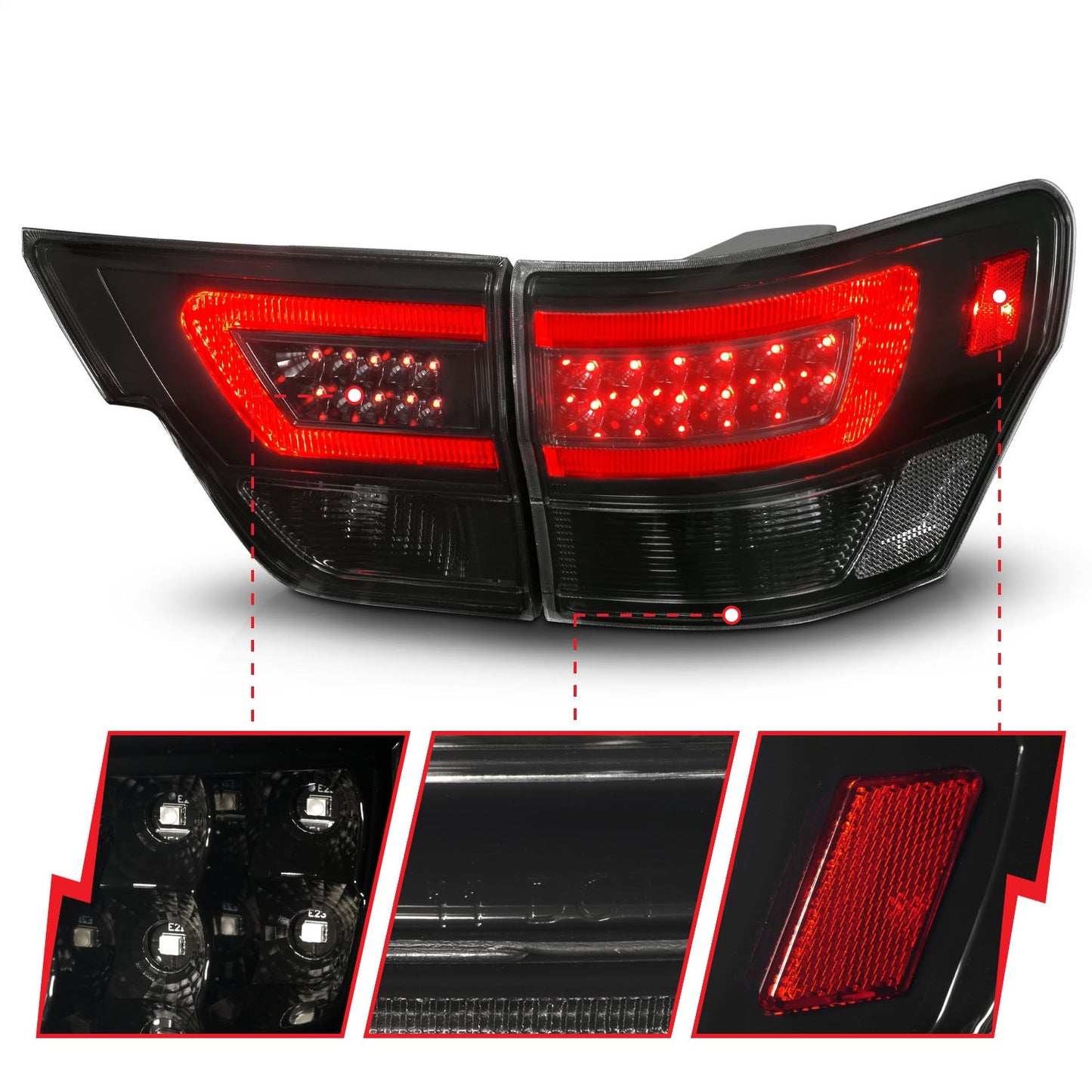 Anzo USA | LED Tail Light Assembly LED Smoke Lens Black Housing w/Light Bar 4 Pcs. | Fits Grand Cherokee | 311440