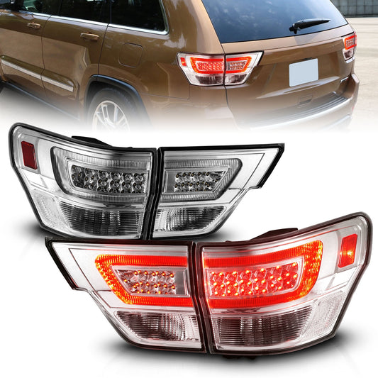 Anzo USA | LED Tail Light Assembly LED Clear Lens Chrome Housing w/Light Bar 4 Pcs. | Fits Grand Cherokee | 311441