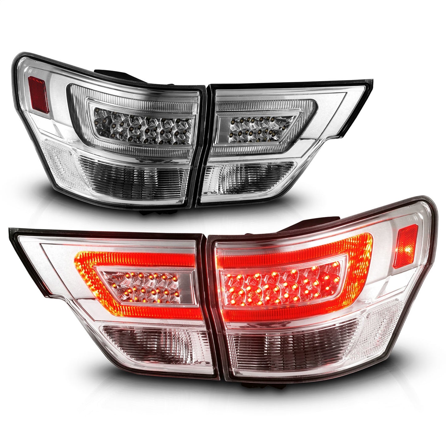 Anzo USA | LED Tail Light Assembly LED Clear Lens Chrome Housing w/Light Bar 4 Pcs. | Fits Grand Cherokee | 311441