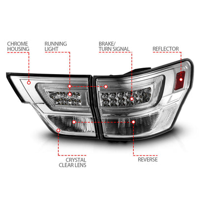 Anzo USA | LED Tail Light Assembly LED Clear Lens Chrome Housing w/Light Bar 4 Pcs. | Fits Grand Cherokee | 311441