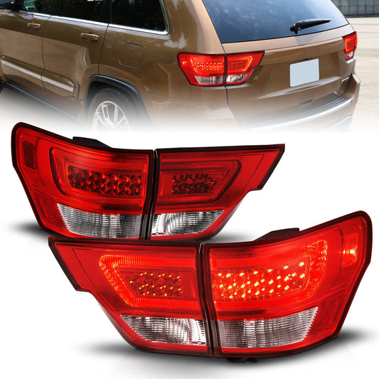 Anzo USA | LED Tail Light Assembly LED Red/Clear Lens Chrome Housing w/Light Bar 4 Pcs. | Fits Grand Cherokee | 311442