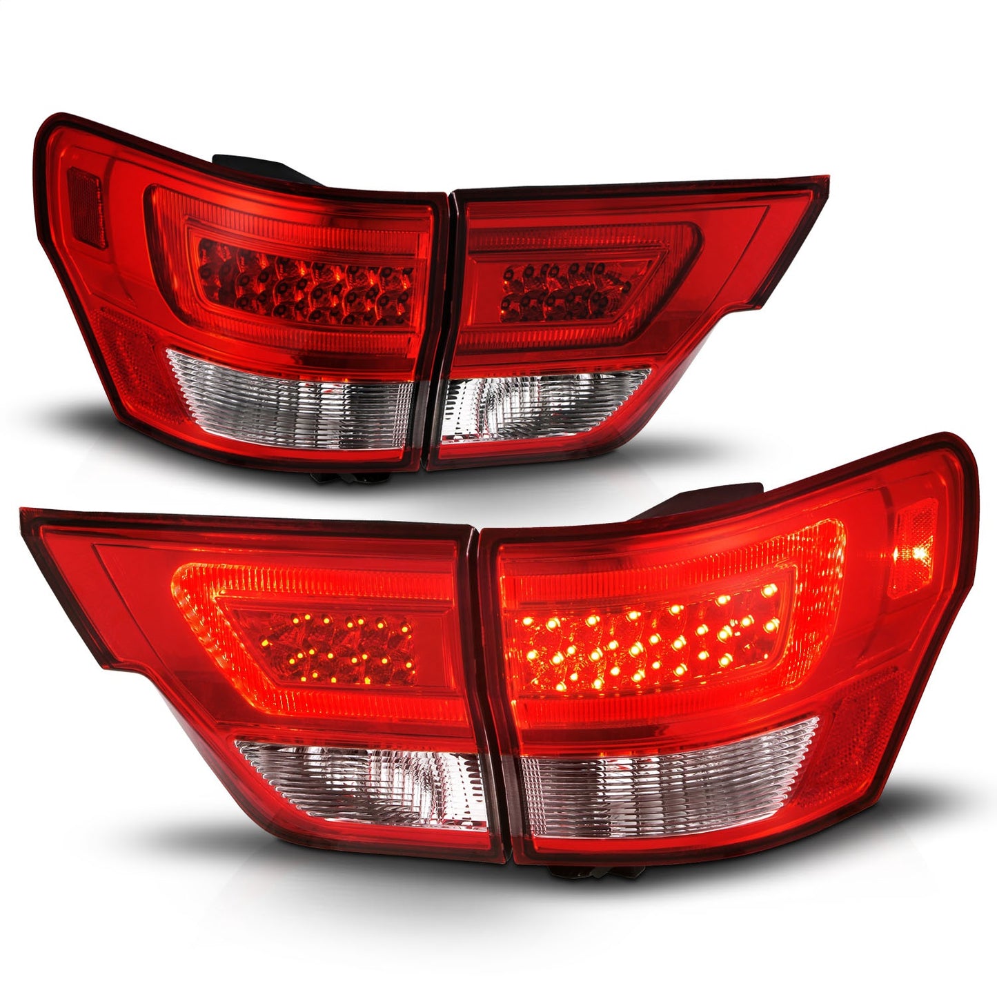 Anzo USA | LED Tail Light Assembly LED Red/Clear Lens Chrome Housing w/Light Bar 4 Pcs. | Fits Grand Cherokee | 311442