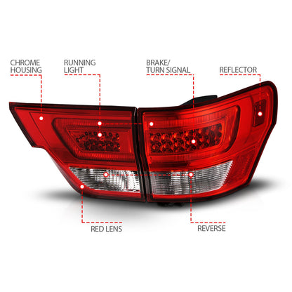 Anzo USA | LED Tail Light Assembly LED Red/Clear Lens Chrome Housing w/Light Bar 4 Pcs. | Fits Grand Cherokee | 311442