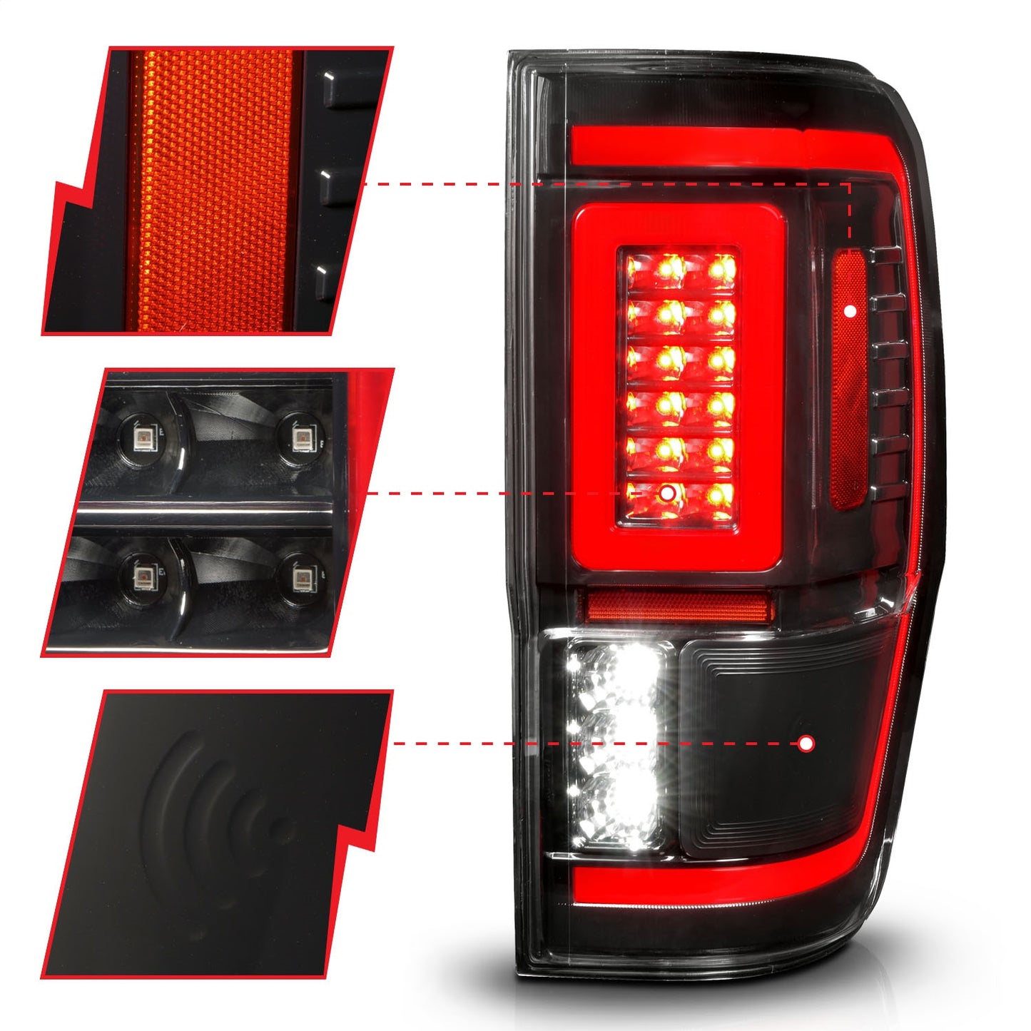 Anzo USA | LED Tail Light Assembly LED Clear Lens Black Housing w/Light Bar Pair | Fits Ranger | 311446