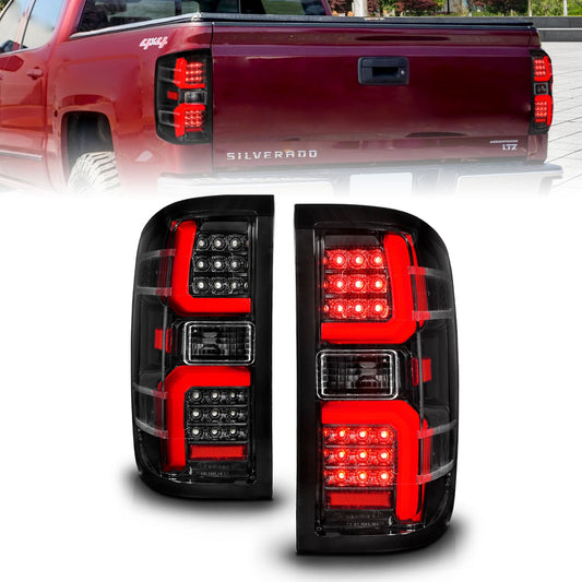 Anzo USA | LED Tail Light Assembly LED Clear Lens Black Housing w/Light Bar Pair | Fits Silverado 1500 | 311450