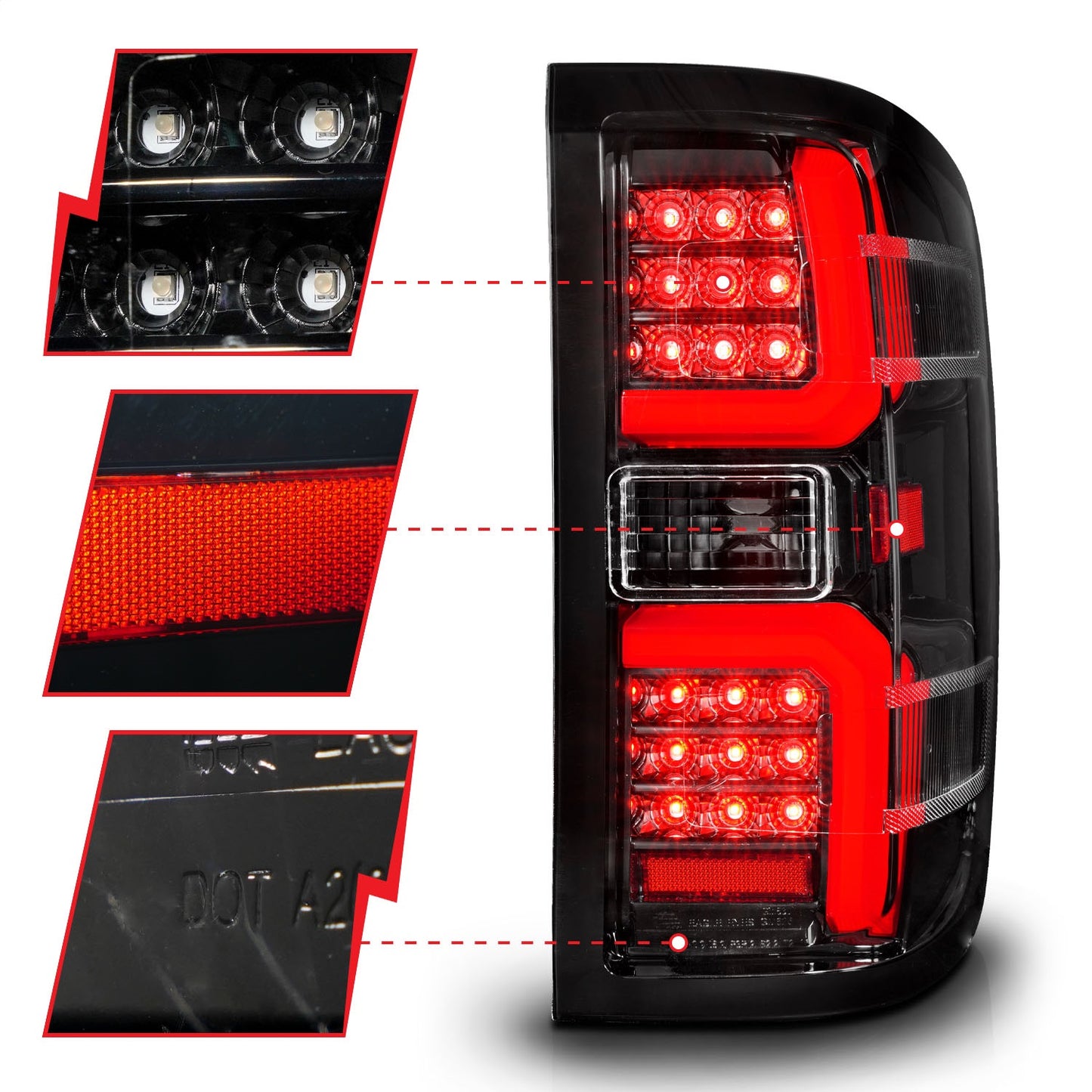 Anzo USA | LED Tail Light Assembly LED Clear Lens Black Housing w/Light Bar Pair | Fits Silverado 1500 | 311450