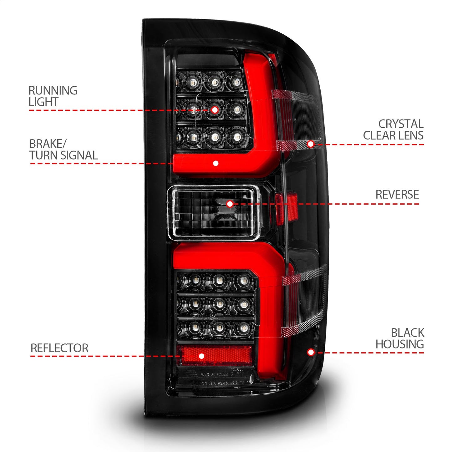 Anzo USA | LED Tail Light Assembly LED Clear Lens Black Housing w/Light Bar Pair | Fits Silverado 1500 | 311450