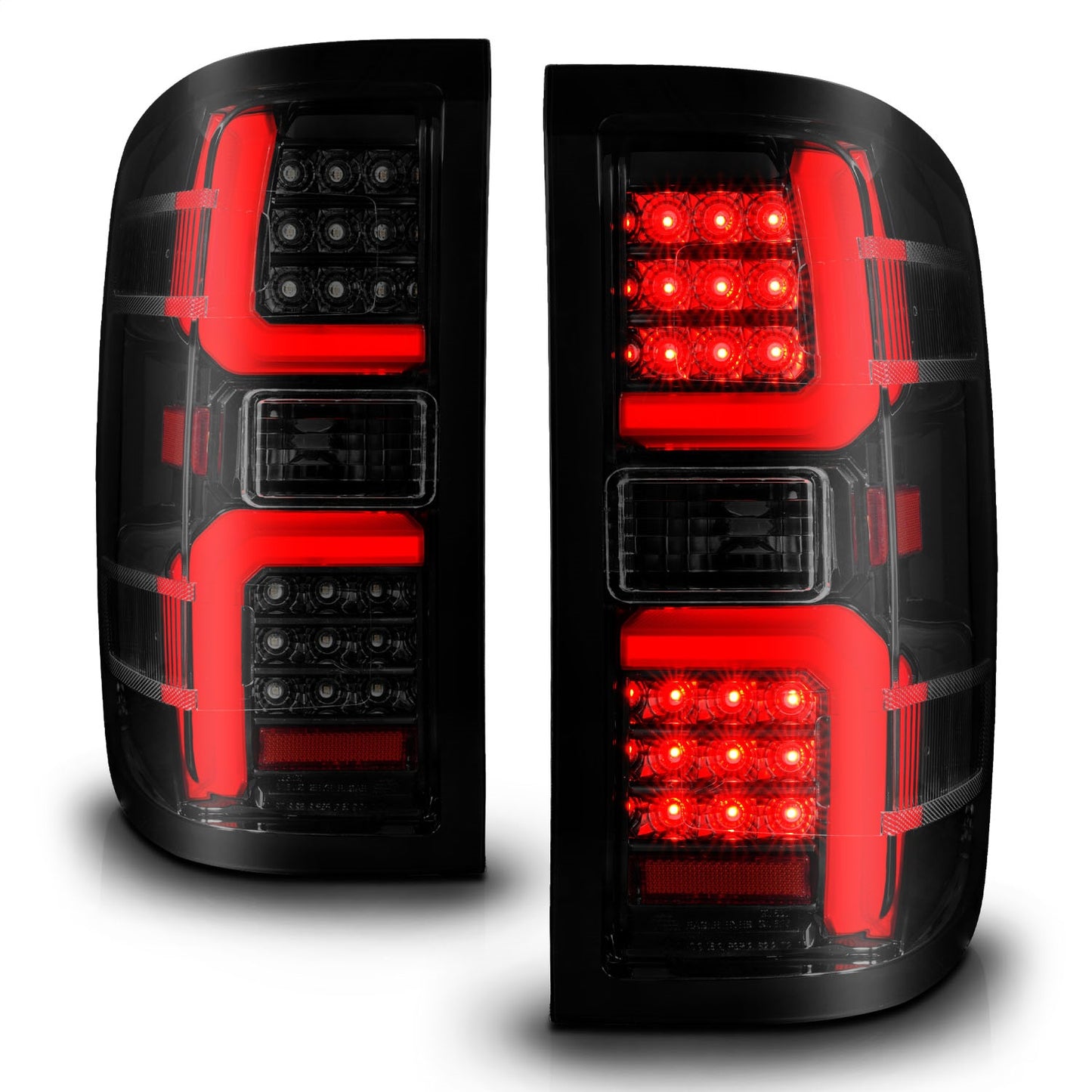 Anzo USA | LED Tail Light Assembly LED Smoke Lens Black Housing w/Light Bar Pair | Fits Silverado 1500 | 311451