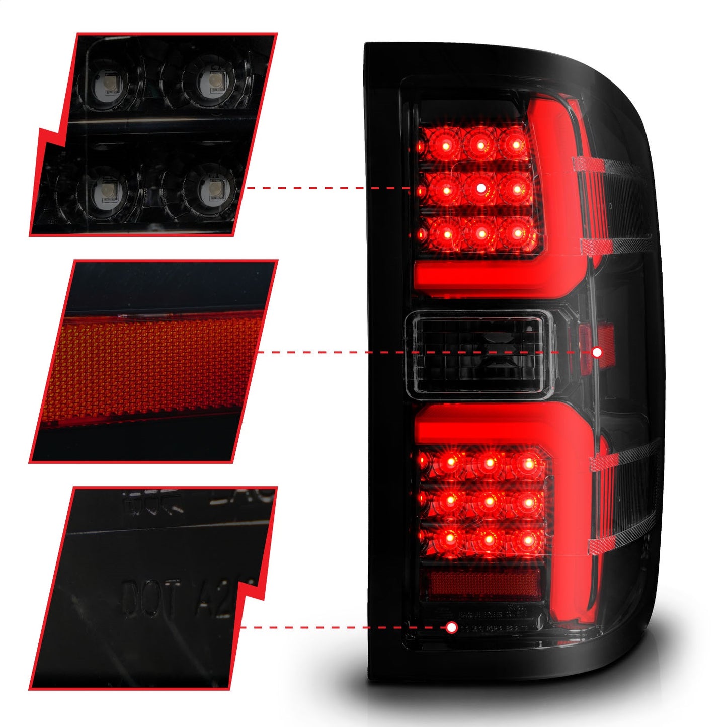 Anzo USA | LED Tail Light Assembly LED Smoke Lens Black Housing w/Light Bar Pair | Fits Silverado 1500 | 311451