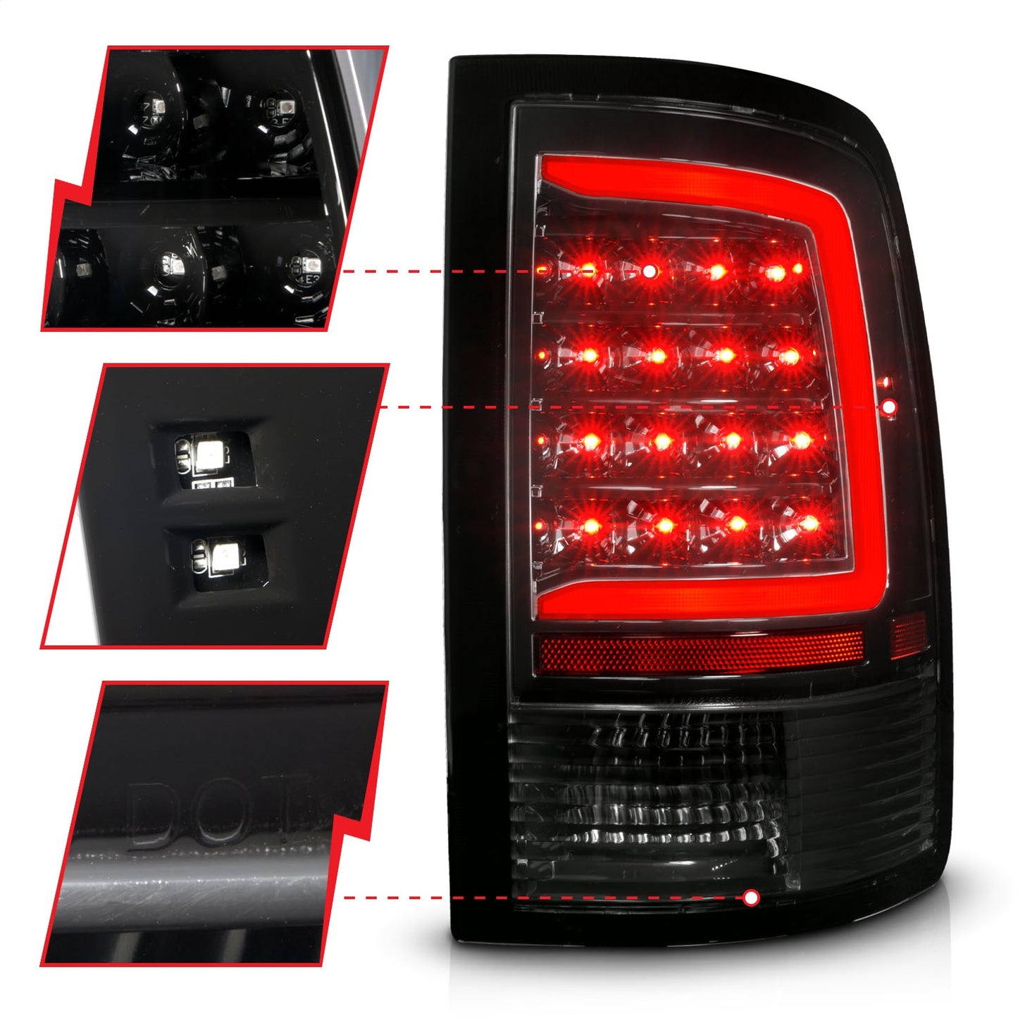 Anzo USA | LED Tail Light Assembly LED Clear Lens Black Housing w/ Plank Style w/ Sequential Pair | Fits Ram 1500 | 311452