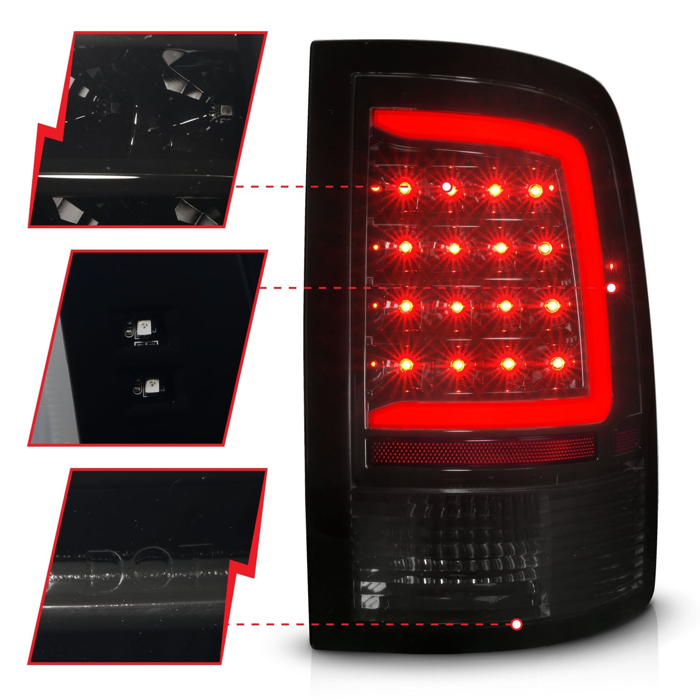 Anzo USA | LED Tail Light Assembly LED Smoke Lens Black Housing w/ Plank Style w/ Sequential Pair | Fits Ram 1500 | 311453