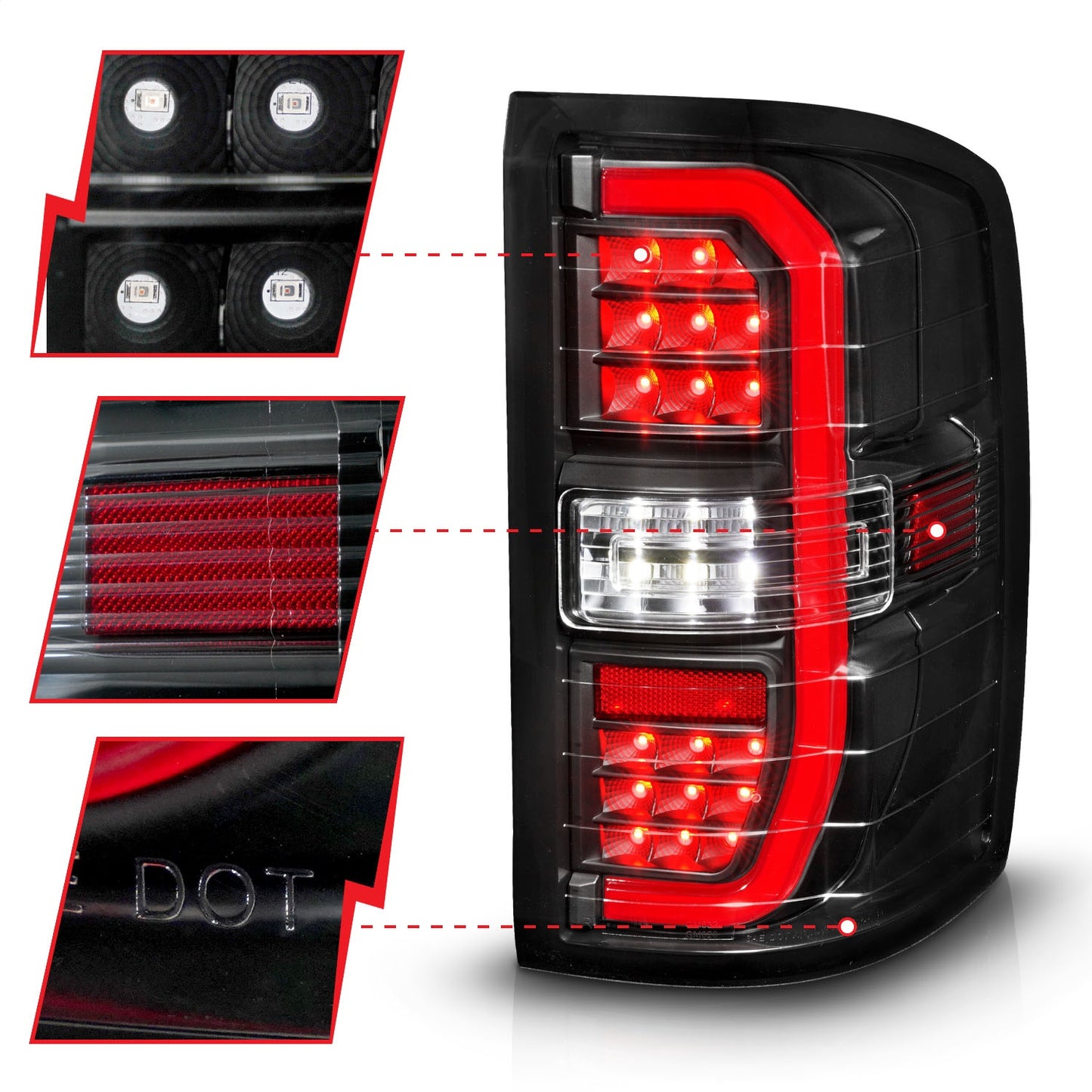 Anzo USA | LED Tail Light Assembly LED Clear Lens Black Housing w/Sequential Signal w/C-Light Bar Pair | Fits Sierra 1500 | 311464