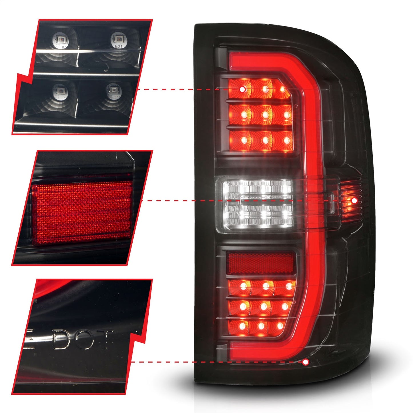 Anzo USA | LED Tail Light Assembly LED Smoke Lens Black Housing w/Sequential Signal w/C-Light Bar Pair | Fits Sierra 1500 | 311465