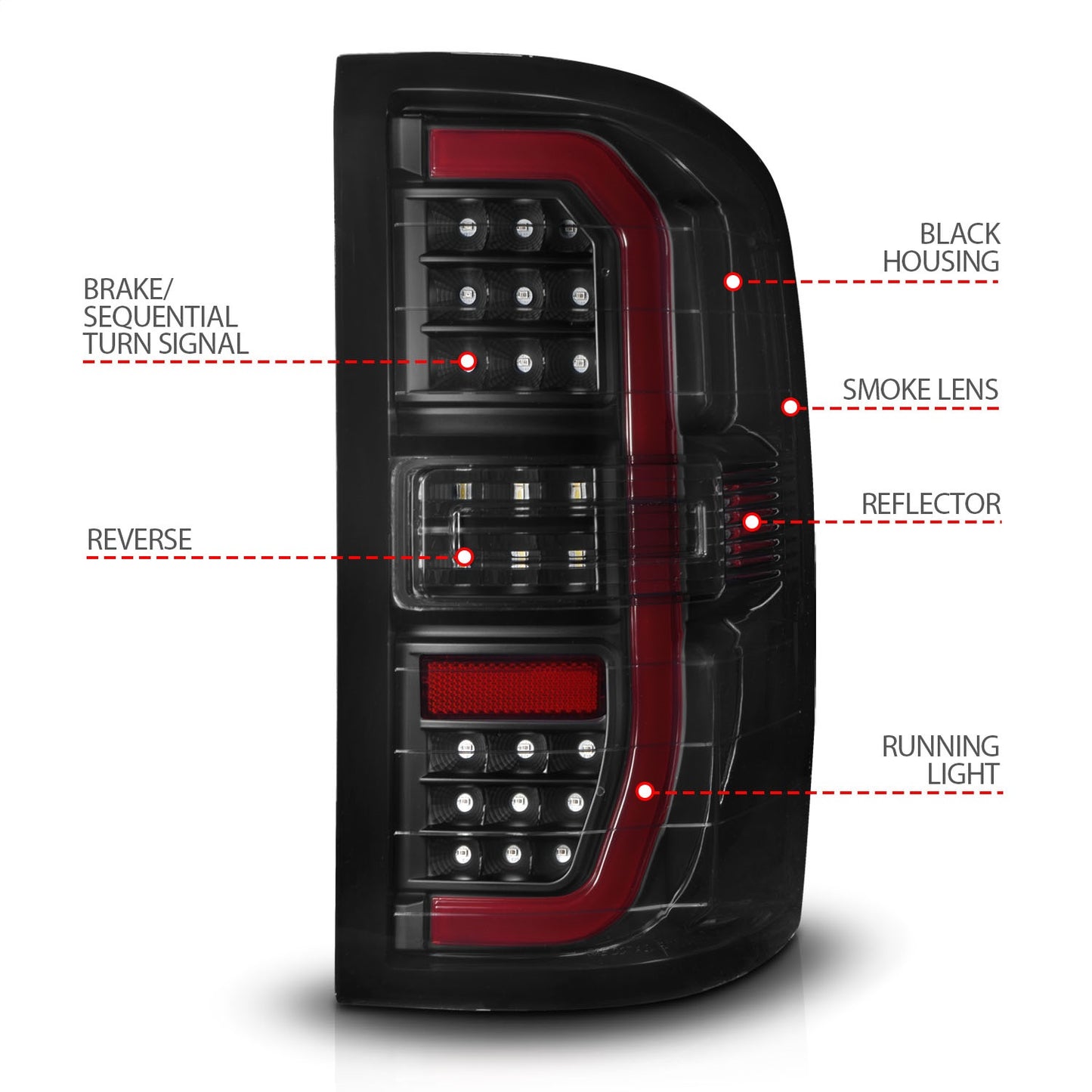Anzo USA | LED Tail Light Assembly LED Smoke Lens Black Housing w/Sequential Signal w/C-Light Bar Pair | Fits Sierra 1500 | 311465