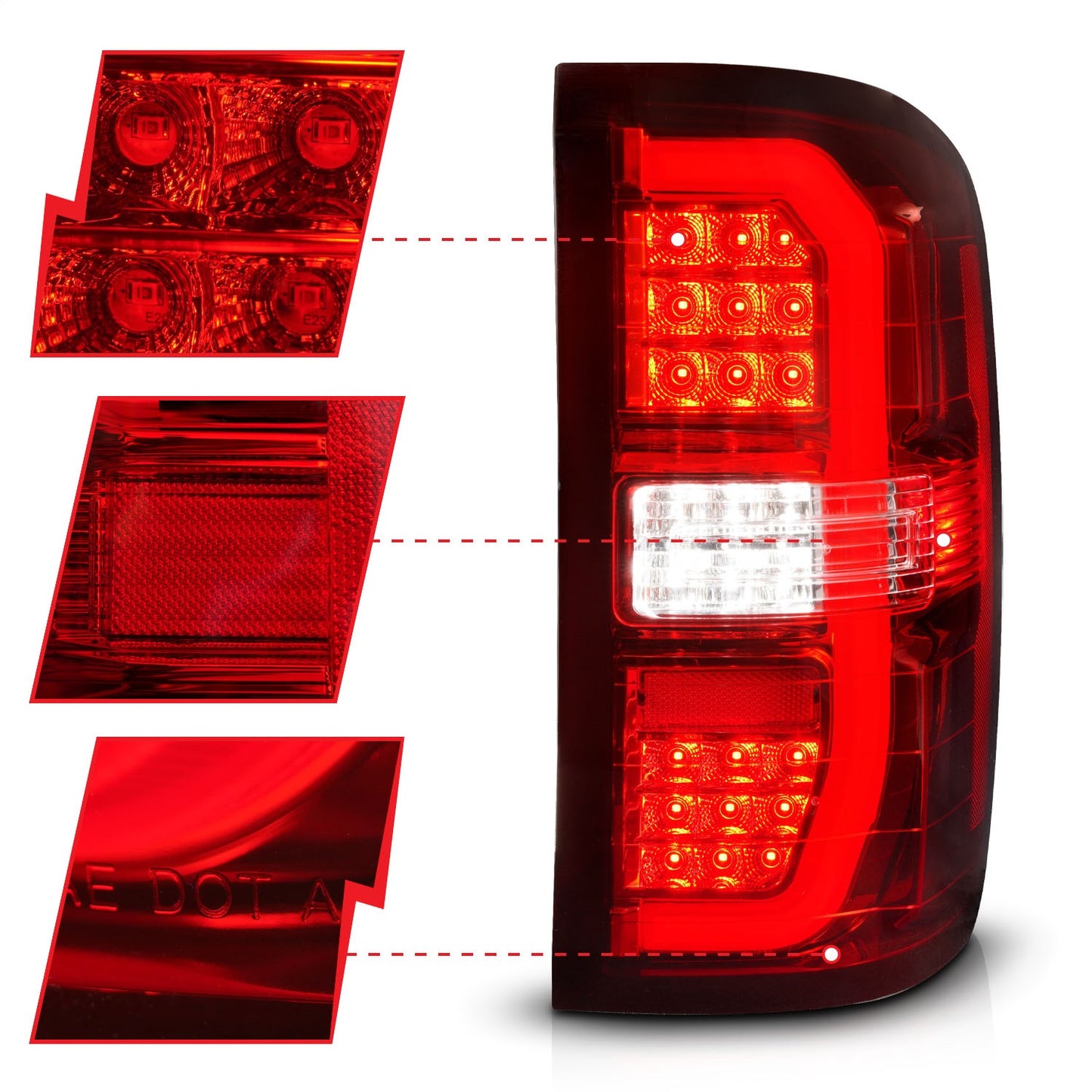 Anzo USA | LED Tail Light Assembly LED Clear/Red Lens Chrome Housing w/Sequential Signal w/C-Light Ba Pair | Fits Sierra 1500 | 311466