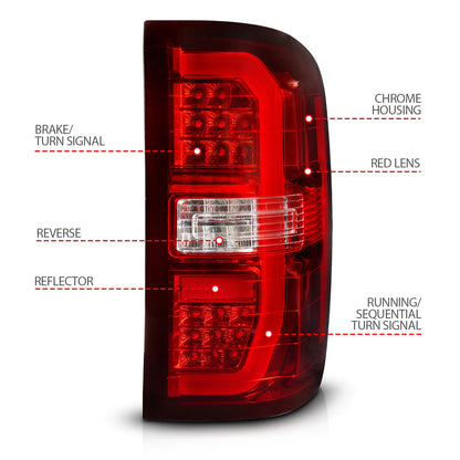 Anzo USA | LED Tail Light Assembly LED Clear/Red Lens Chrome Housing w/Sequential Signal w/C-Light Ba Pair | Fits Sierra 1500 | 311466