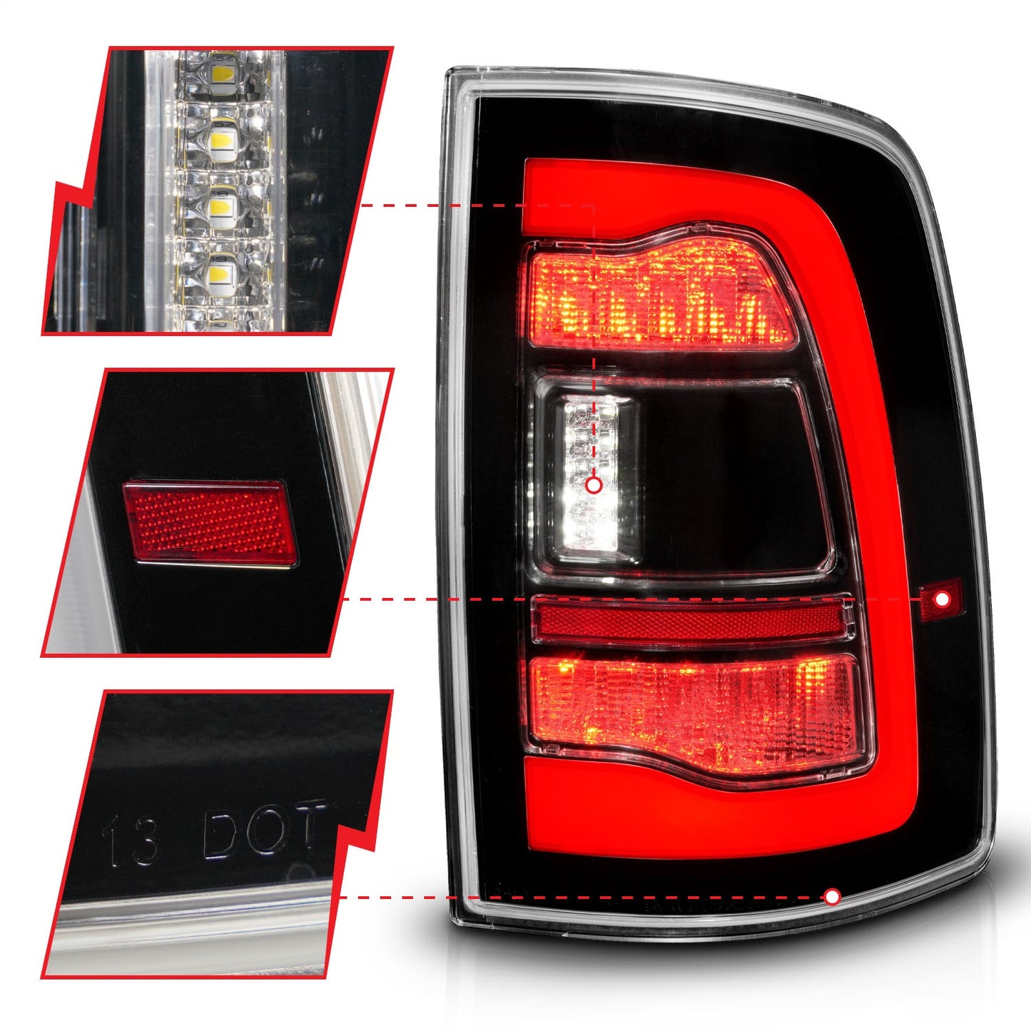 Anzo USA | LED Tail Light Assembly LED Clear Lens Black Housing w/Sequential Pair | Fits Ram 1500 | 311469