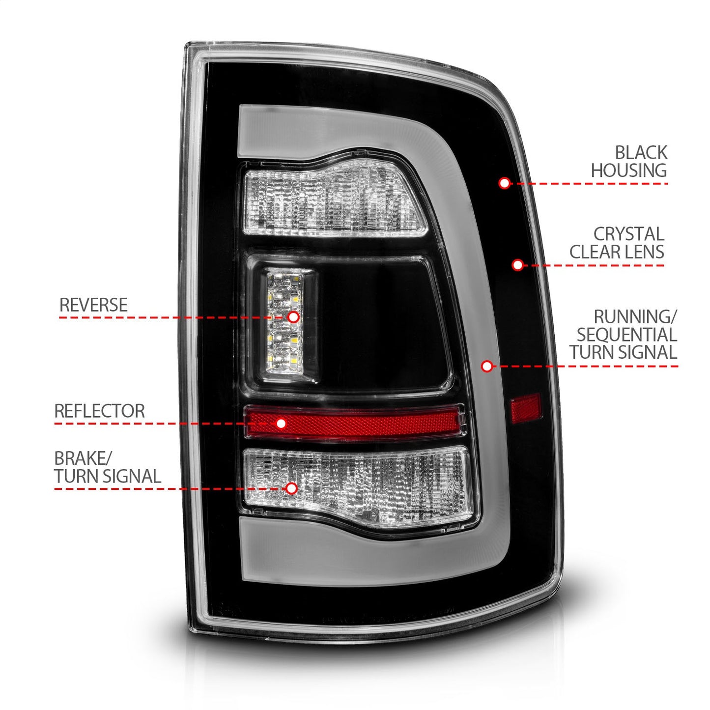 Anzo USA | LED Tail Light Assembly LED Clear Lens Black Housing w/Sequential Pair | Fits Ram 1500 | 311469
