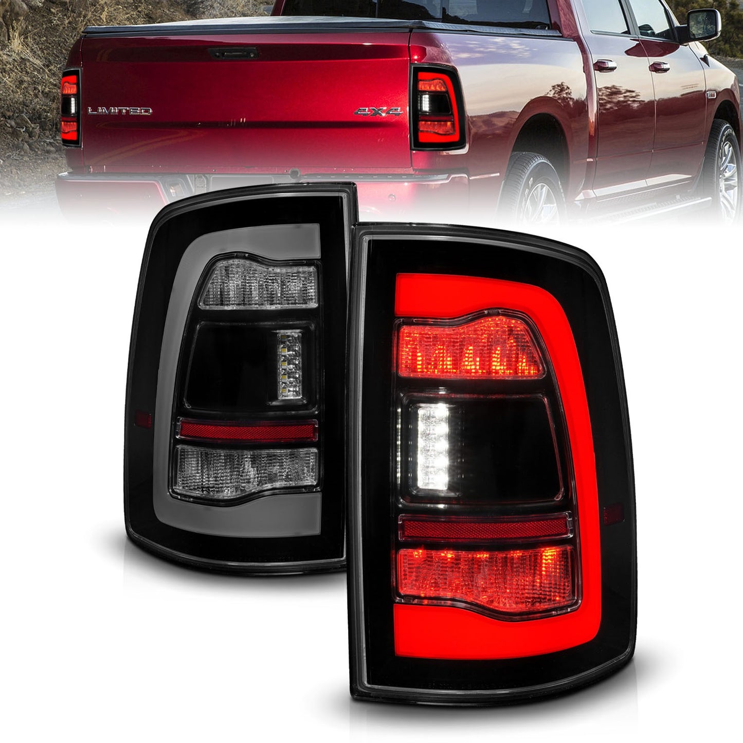 Anzo USA | LED Tail Light Assembly LED Smoke Lens Black Housing w/Sequential Pair | Fits Ram 1500 | 311470