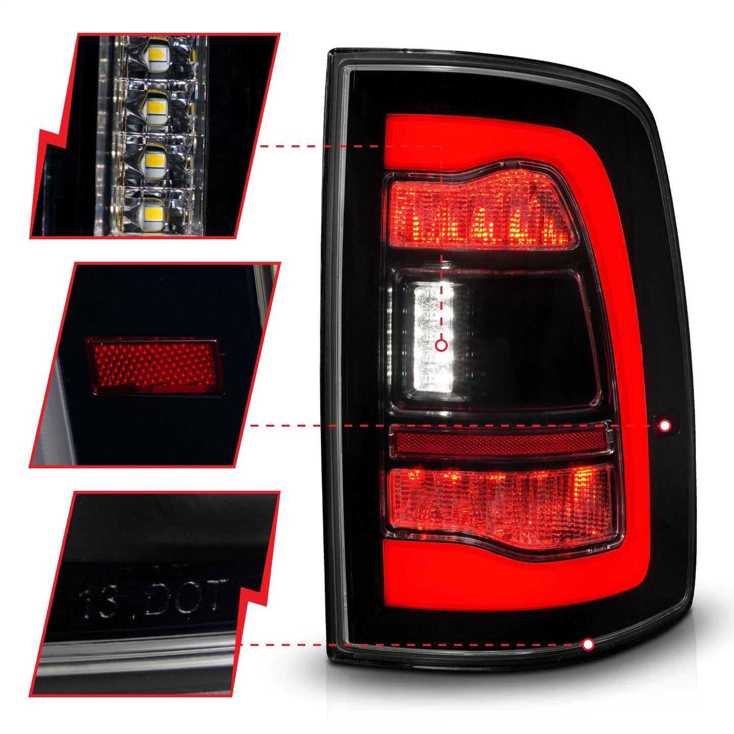 Anzo USA | LED Tail Light Assembly LED Smoke Lens Black Housing w/Sequential Pair | Fits Ram 1500 | 311470