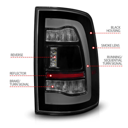 Anzo USA | LED Tail Light Assembly LED Smoke Lens Black Housing w/Sequential Pair | Fits Ram 1500 | 311470