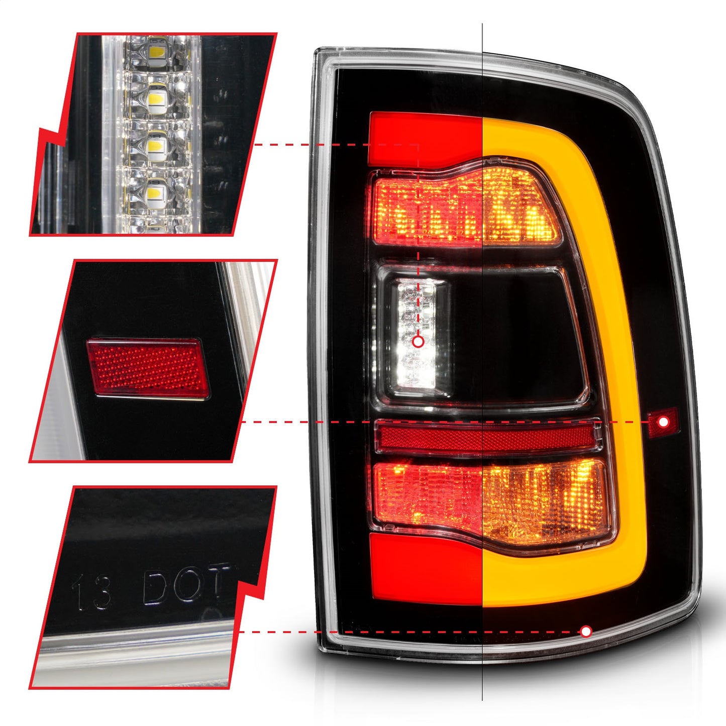 Anzo USA | LED Tail Light Assembly LED Clear Lens Black Housing w/Switchback w/Amber Sequential Signal Pair | Fits Ram 1500 | 311471