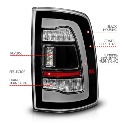 Anzo USA | LED Tail Light Assembly LED Clear Lens Black Housing w/Switchback w/Amber Sequential Signal Pair | Fits Ram 1500 | 311471