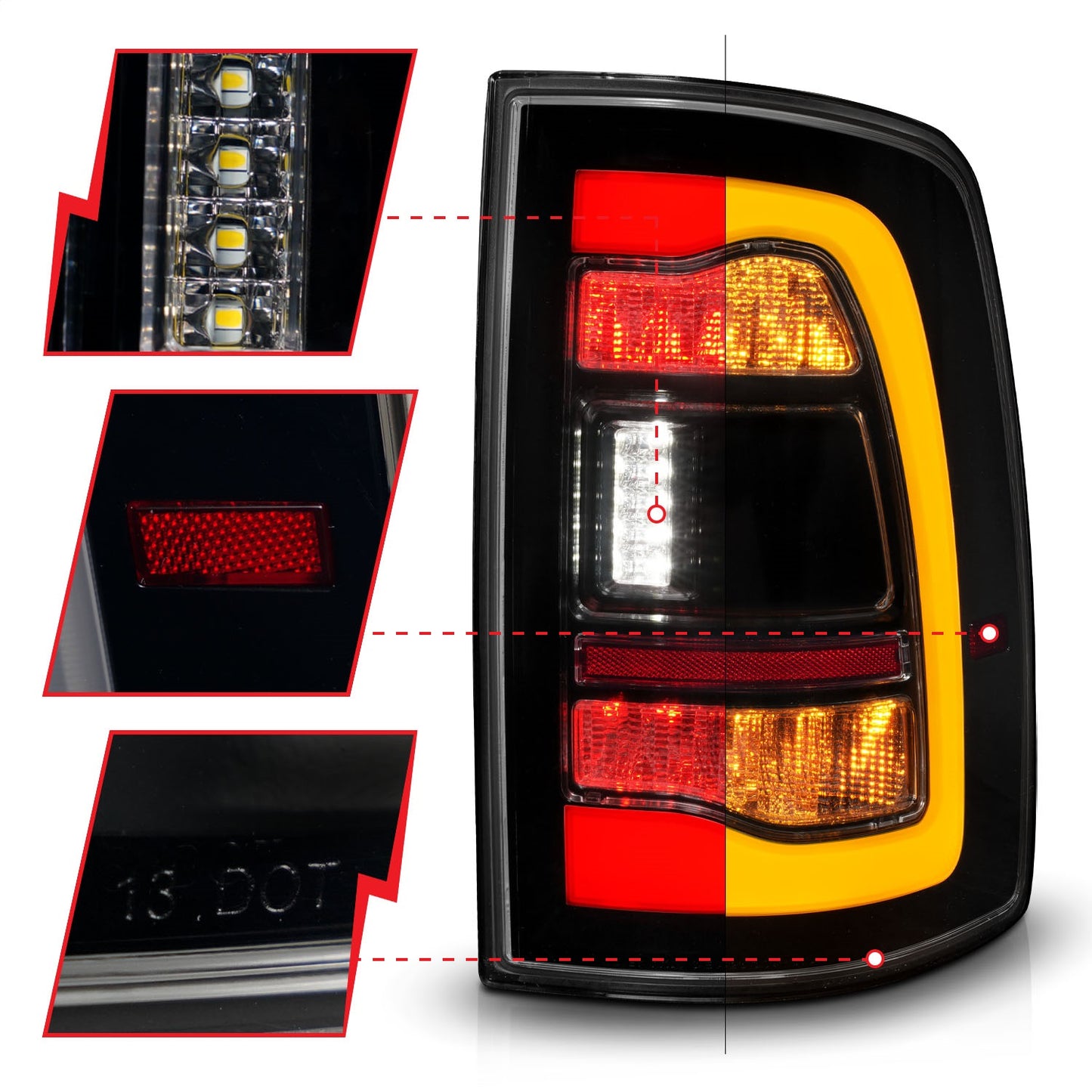 Anzo USA | LED Tail Light Assembly LED Smoke Lens Black Housing w/Switchback w/Amber Sequential Signal Pair | Fits Ram 1500 | 311472