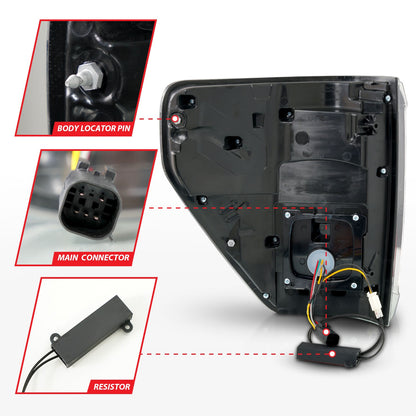 Anzo USA | LED Tail Light Assembly Sequential LED Turn Signal Black Smoke Housing BLIS Cover Clear Lens Pair | Fits F-150 | 311474
