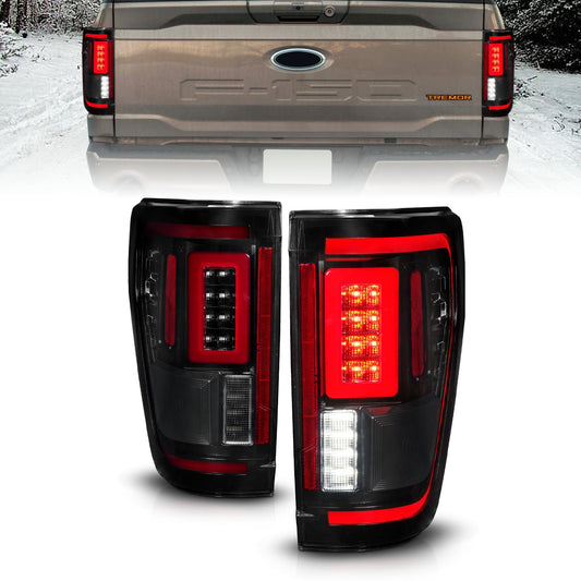 Anzo USA | LED Tail Light Assembly Sequential LED Turn Signal Black Smoke Housing BLIS Cover Clear Lens Pair | Fits F-150 | 311476
