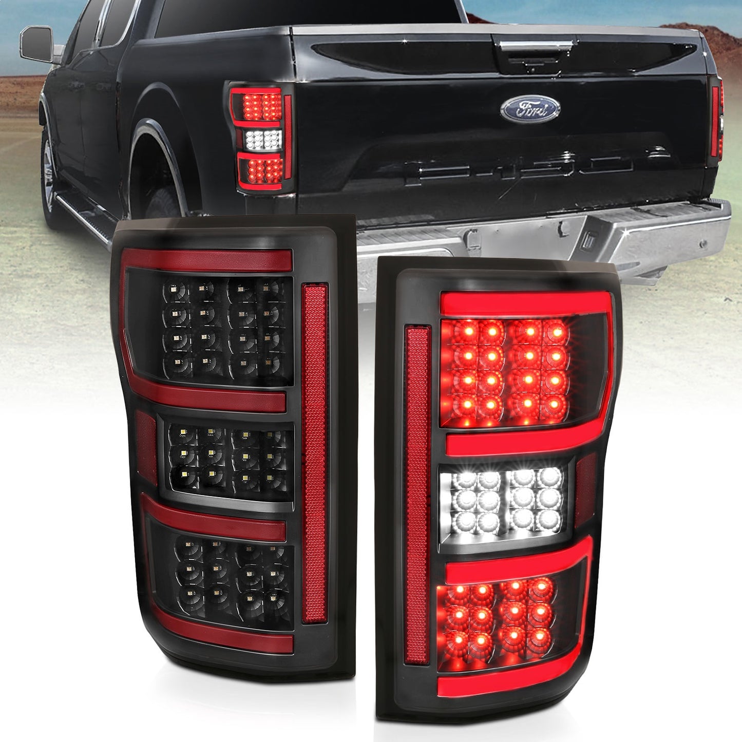 Anzo USA | LED Tail Light Assembly LED Clear Lens Black Housing Red/White Light Color Pair | Fits F-150 | 321338